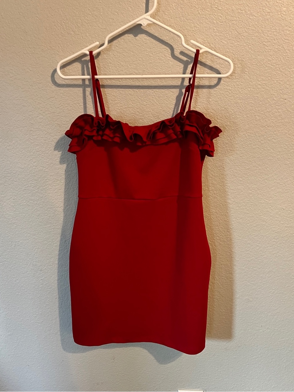 Forever 21 Red Ruffle-Trim Spaghetti Strap Mini Dress